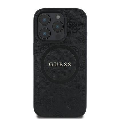 iPhone 16 Pro Kılıf Guess Orjinal Lisanslı M-safe Şarj Özellikli Yazı Logolu Saffiano Peony Kılıf