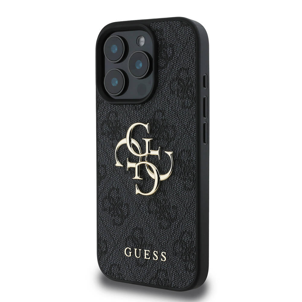 Apple iPhone 16 Pro Kılıf Guess Orjinal Lisanslı PU Deri 4G Desenli Metal Büyük 4G ve Yazı Logolu Kapak Pembe
