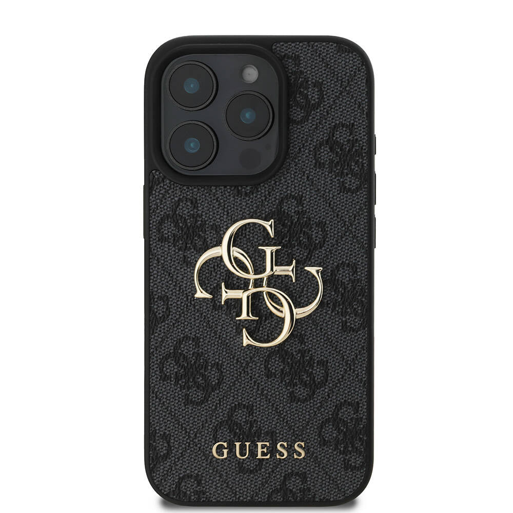 Apple iPhone 16 Pro Kılıf Guess Orjinal Lisanslı PU Deri 4G Desenli Metal Büyük 4G ve Yazı Logolu Kapak Pembe