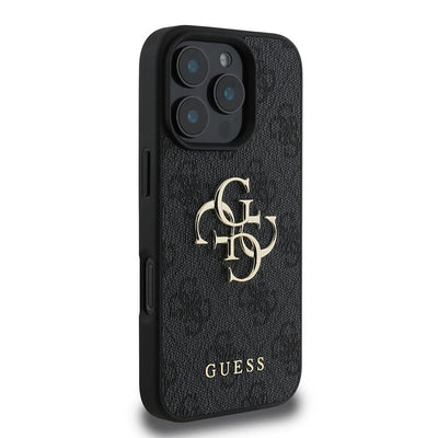 Apple iPhone 16 Pro Kılıf Guess Orjinal Lisanslı PU Deri 4G Desenli Metal Büyük 4G ve Yazı Logolu Kapak Pembe