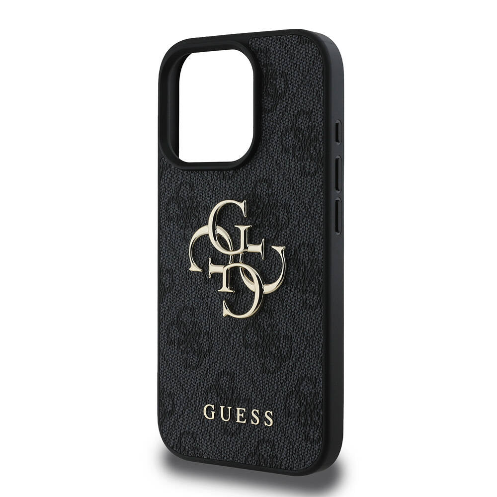 Apple iPhone 16 Pro Kılıf Guess Orjinal Lisanslı PU Deri 4G Desenli Metal Büyük 4G ve Yazı Logolu Kapak Pembe