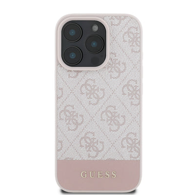 Apple iPhone 16 Pro Kılıf Guess Orjinal Lisanslı PU Deri Şerit Logo Dizaynlı Kapak Kahverengi