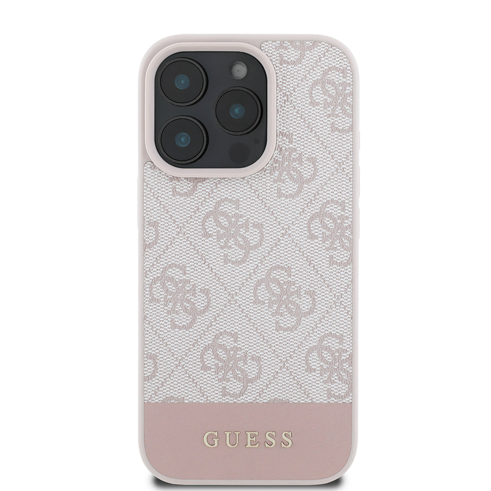 Apple iPhone 16 Pro Kılıf Guess Orjinal Lisanslı PU Deri Şerit Logo Dizaynlı Kapak Gri