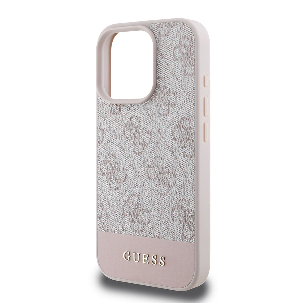 Apple iPhone 16 Pro Kılıf Guess Orjinal Lisanslı PU Deri Şerit Logo Dizaynlı Kapak Kahverengi