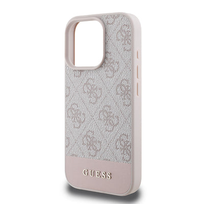 Apple iPhone 16 Pro Kılıf Guess Orjinal Lisanslı PU Deri Şerit Logo Dizaynlı Kapak Kahverengi