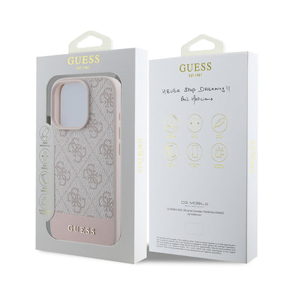 Apple iPhone 16 Pro Kılıf Guess Orjinal Lisanslı PU Deri Şerit Logo Dizaynlı Kapak Gri