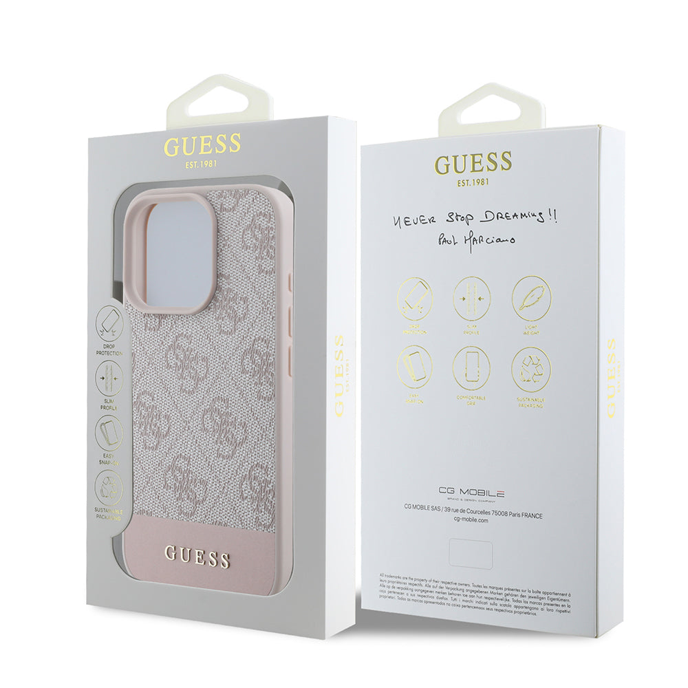 Apple iPhone 16 Pro Kılıf Guess Orjinal Lisanslı PU Deri Şerit Logo Dizaynlı Kapak Kahverengi