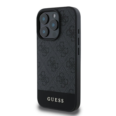 Apple iPhone 16 Pro Kılıf Guess Orjinal Lisanslı PU Deri Şerit Logo Dizaynlı Kapak Kahverengi