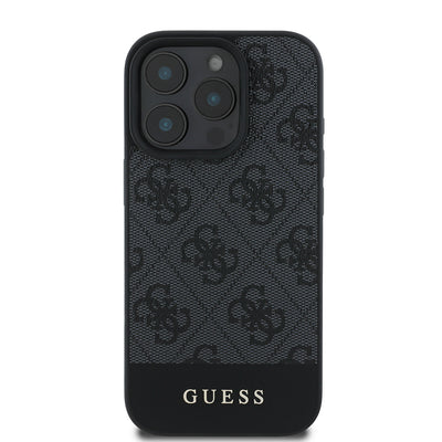 Apple iPhone 16 Pro Kılıf Guess Orjinal Lisanslı PU Deri Şerit Logo Dizaynlı Kapak Kahverengi