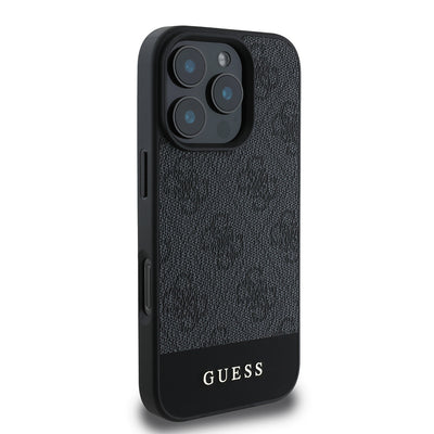 Apple iPhone 16 Pro Kılıf Guess Orjinal Lisanslı PU Deri Şerit Logo Dizaynlı Kapak Kahverengi