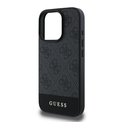 Apple iPhone 16 Pro Kılıf Guess Orjinal Lisanslı PU Deri Şerit Logo Dizaynlı Kapak Kahverengi