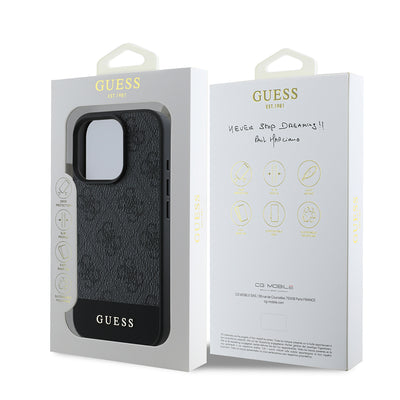 Apple iPhone 16 Pro Kılıf Guess Orjinal Lisanslı PU Deri Şerit Logo Dizaynlı Kapak Kahverengi