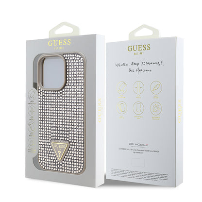 iPhone 16 Pro Kılıf Guess Orjinal Lisanslı Taşlı Arka Yüzey Üçgen Logolu Kılıf