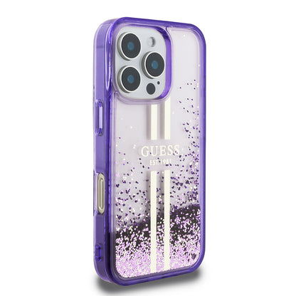 iPhone 16 Pro Kılıf Guess Orjinal Lisanslı Transparan Sıvılı Simli Altın Çizgili Kılıf