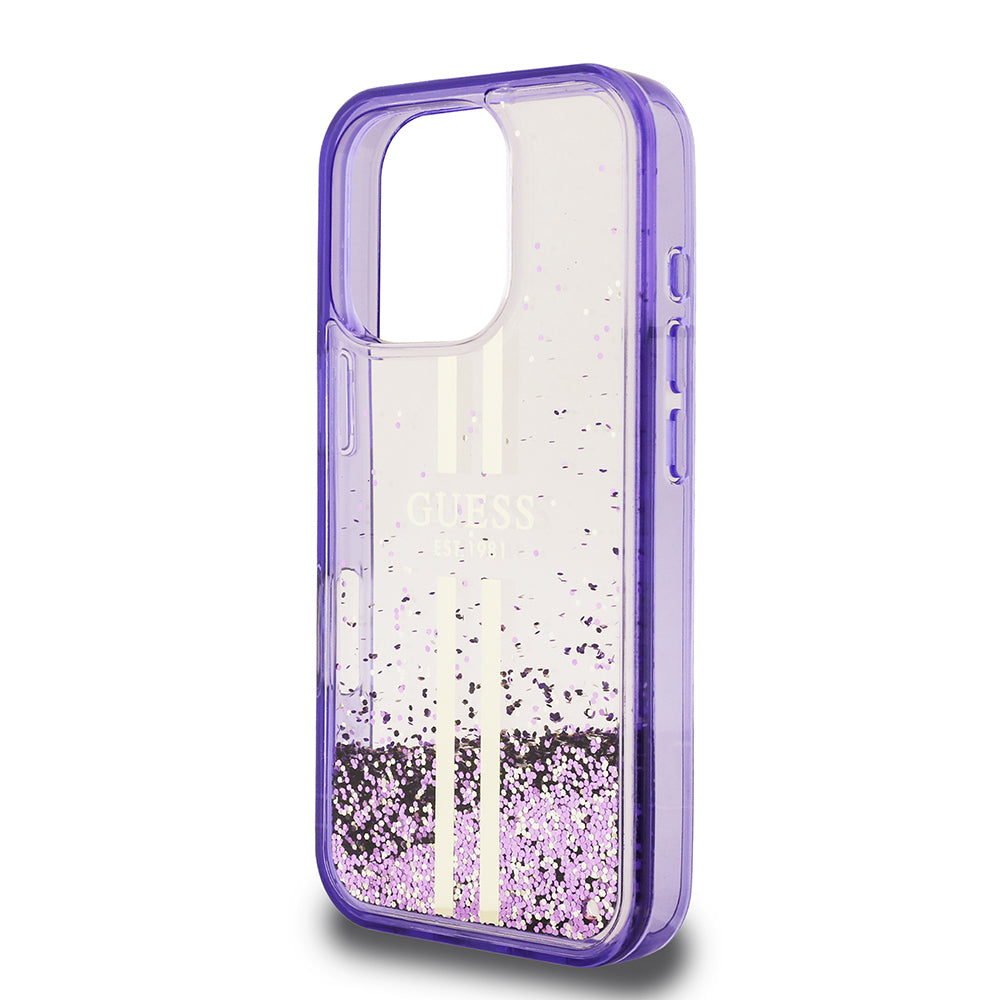 iPhone 16 Pro Kılıf Guess Orjinal Lisanslı Transparan Sıvılı Simli Altın Çizgili Kılıf