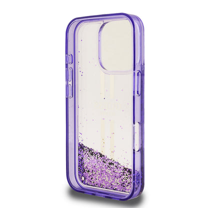 iPhone 16 Pro Kılıf Guess Orjinal Lisanslı Transparan Sıvılı Simli Altın Çizgili Kılıf