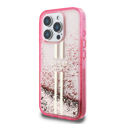 iPhone 16 Pro Kılıf Guess Orjinal Lisanslı Transparan Sıvılı Simli Altın Çizgili Kılıf