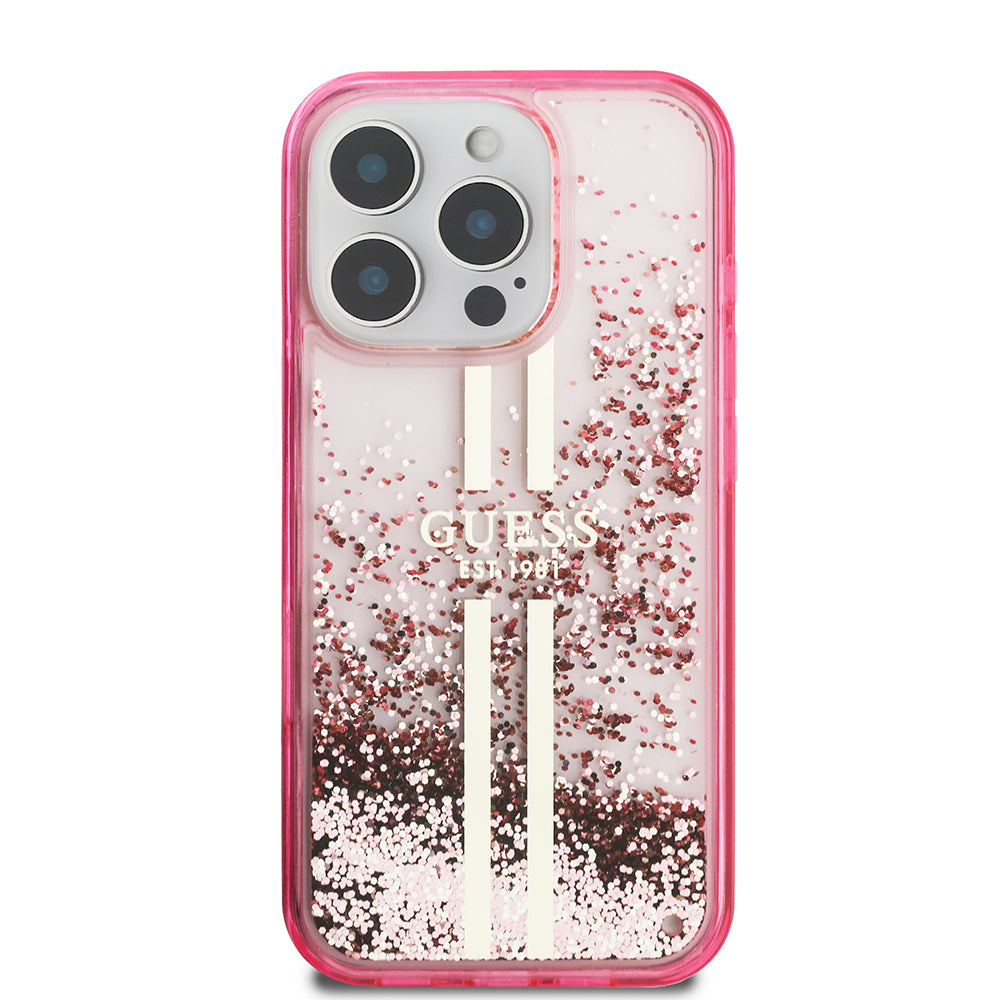 iPhone 16 Pro Kılıf Guess Orjinal Lisanslı Transparan Sıvılı Simli Altın Çizgili Kılıf