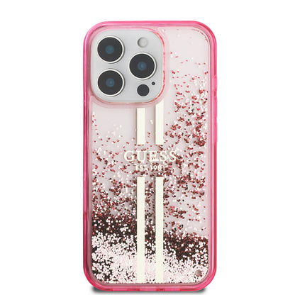 iPhone 16 Pro Kılıf Guess Orjinal Lisanslı Transparan Sıvılı Simli Altın Çizgili Kılıf