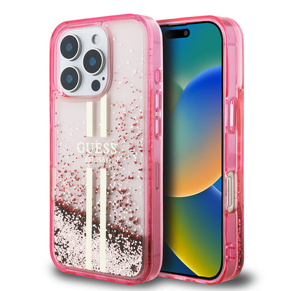 iPhone 16 Pro Kılıf Guess Orjinal Lisanslı Transparan Sıvılı Simli Altın Çizgili Kılıf