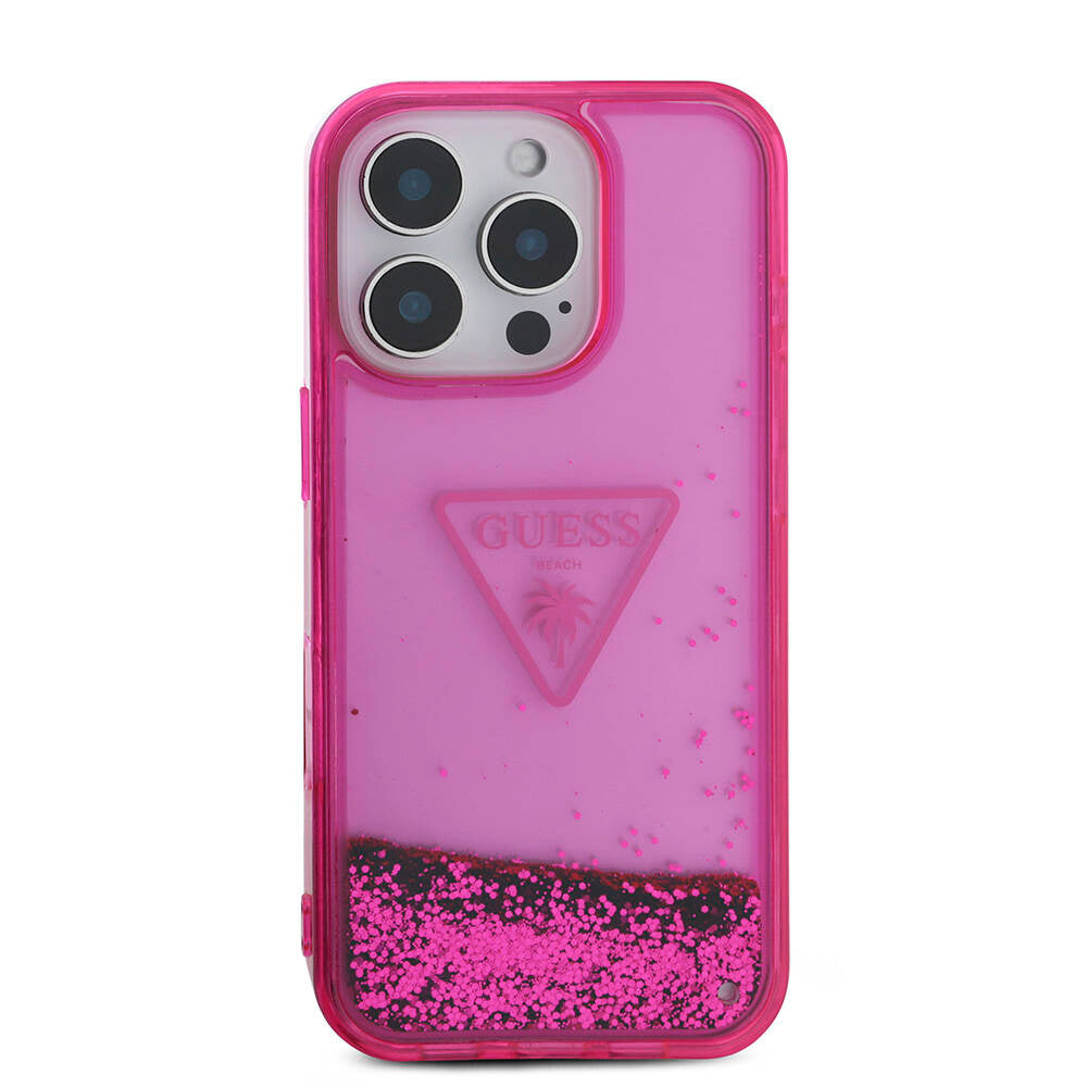 iPhone 16 Pro Kılıf Guess Orjinal Lisanslı Transparan Sıvılı Simli Dizayn Kılıf