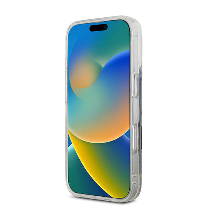 iPhone 16 Pro Kılıf Hello Kitty Orjinal Lisanslı M-safe Şarj Özellikli IML Baskı Kitty Head Logolu Sıvılı Simli Altın Ateşi Kılıf