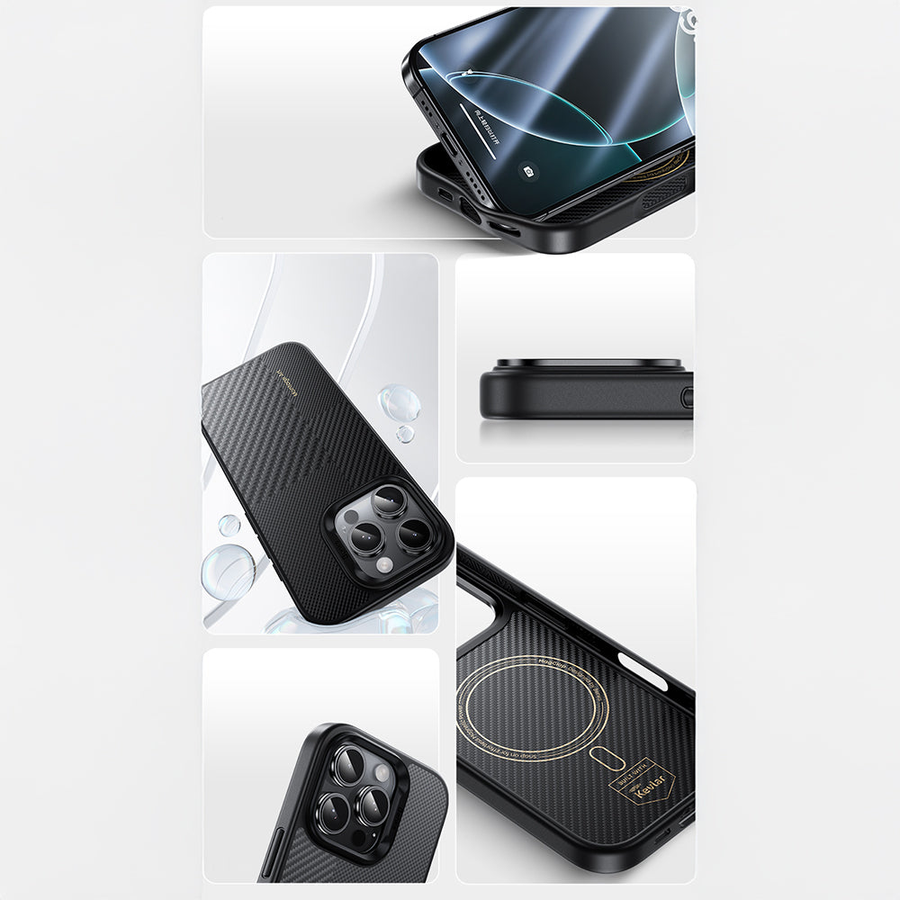 iPhone 16 Pro Kılıf Karbon Fiber M-safe Şarj Özellikli Kamera Kontrol Butonlu Benks Hybrid ArmorPro Montage Kevlar Kılıf