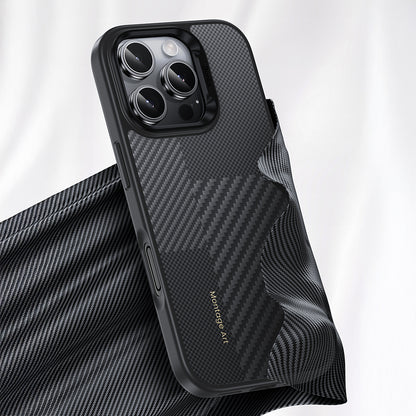 iPhone 16 Pro Kılıf Karbon Fiber M-safe Şarj Özellikli Kamera Kontrol Butonlu Benks Hybrid ArmorPro Montage Kevlar Kılıf