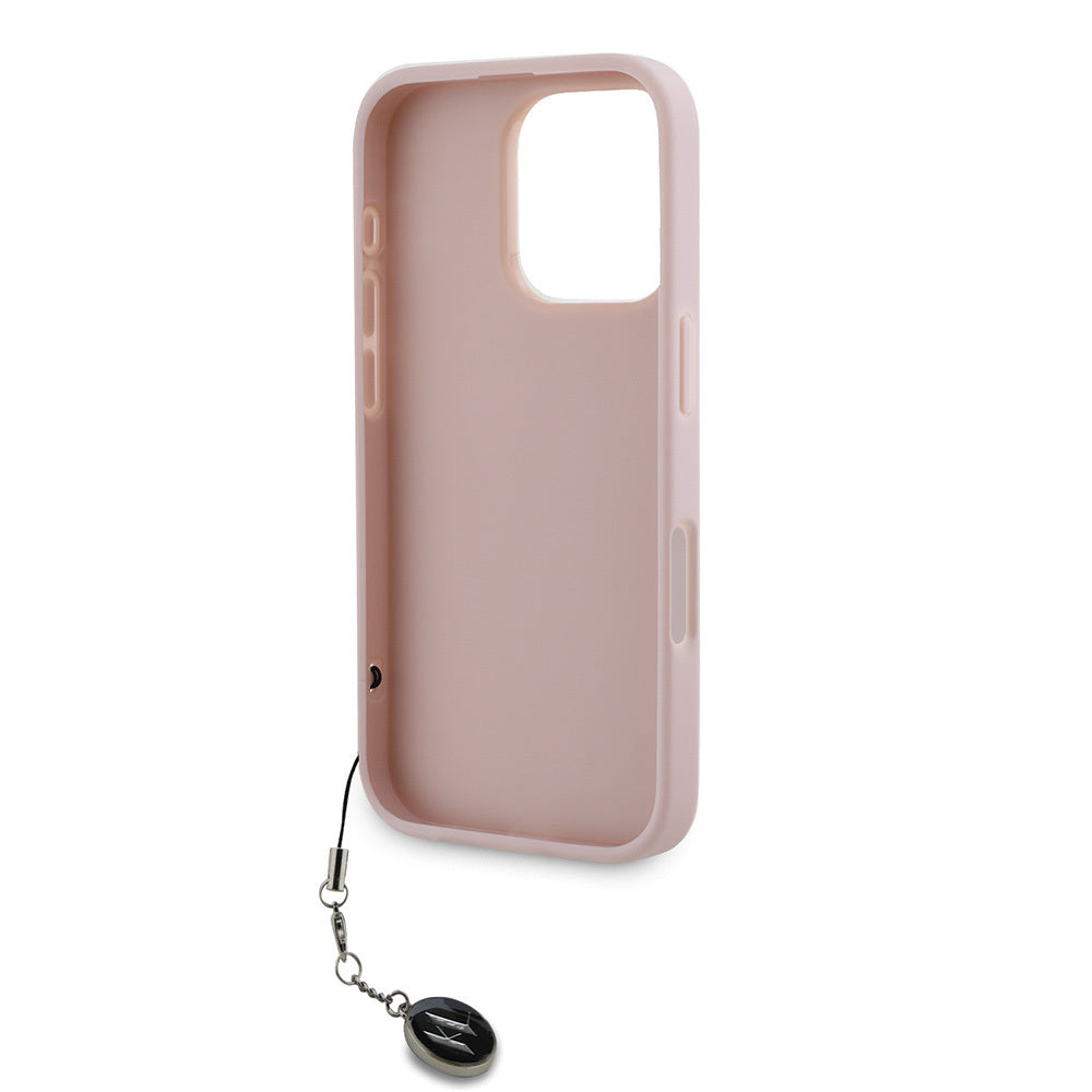 iPhone 16 Pro Kılıf Karl Lagerfeld Orjinal Lisanslı Anahtarlıklı Taşlı KL Yazılı Saffiano Rhinestones Kılıf