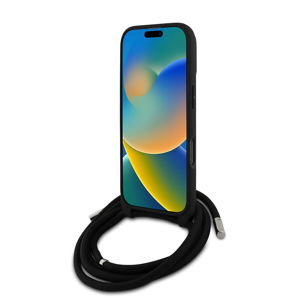iPhone 16 Pro Kılıf Karl Lagerfeld Orjinal Lisanslı Askı İpli Taşlı KL Yazılı Crossbody Cord Kılıf