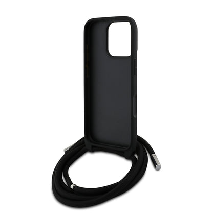 iPhone 16 Pro Kılıf Karl Lagerfeld Orjinal Lisanslı Askı İpli Taşlı KL Yazılı Crossbody Cord Kılıf