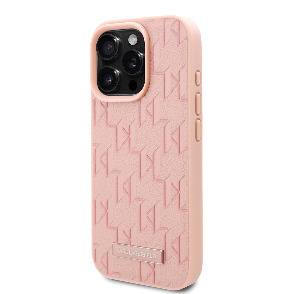 Apple iPhone 16 Pro Kılıf Karl Lagerfeld Orjinal Lisanslı Magsafe Şarj Özellikli KL Yazılı Hot Stamp Kapak Krem
