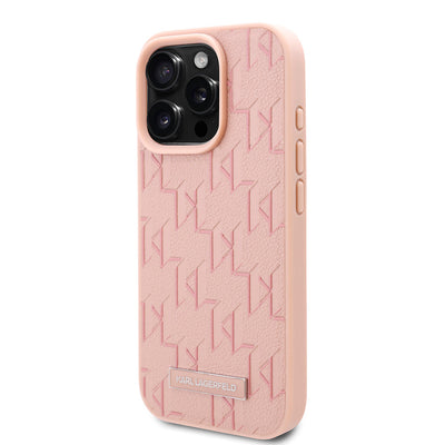 Apple iPhone 16 Pro Kılıf Karl Lagerfeld Orjinal Lisanslı Magsafe Şarj Özellikli KL Yazılı Hot Stamp Kapak Krem