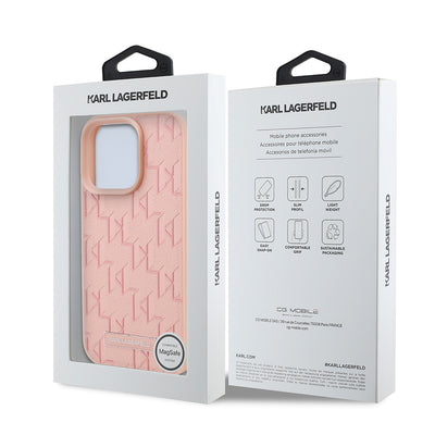 Apple iPhone 16 Pro Kılıf Karl Lagerfeld Orjinal Lisanslı Magsafe Şarj Özellikli KL Yazılı Hot Stamp Kapak Krem