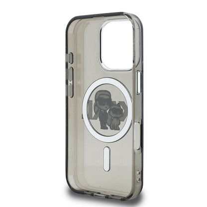 iPhone 16 Pro Kılıf Karl Lagerfeld Orjinal Lisanslı Parlayan Simli Karl & Choupette Sketch Logo Kılıf