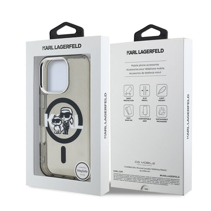 iPhone 16 Pro Kılıf Karl Lagerfeld Orjinal Lisanslı Parlayan Simli Karl & Choupette Sketch Logo Kılıf