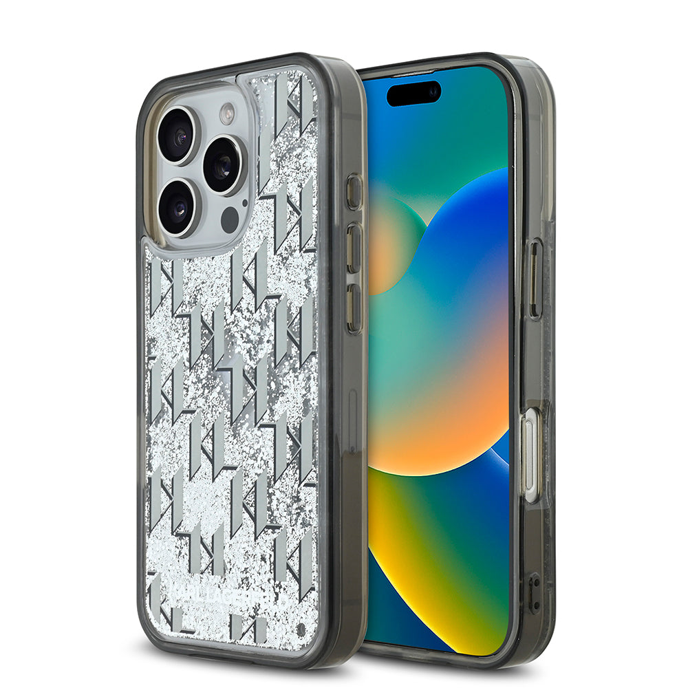 iPhone 16 Pro Kılıf Karl Lagerfeld Orjinal Lisanslı Simli KL Yazılı Monogram Gradient Kılıf