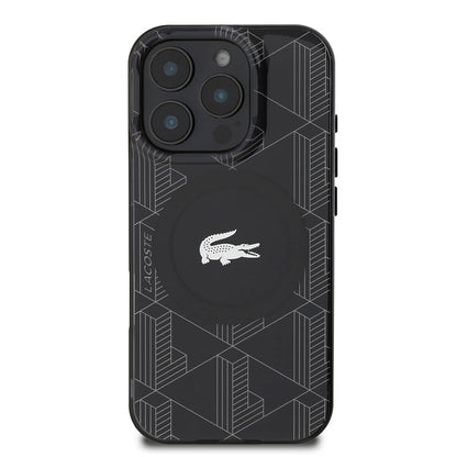 iPhone 16 Pro Kılıf Lacoste Orjinal Lisanslı M-safe Şarj Özellikli IML Baskılı Gümüş Timsah Logolu Monogram Kılıf