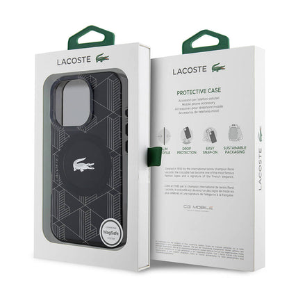 iPhone 16 Pro Kılıf Lacoste Orjinal Lisanslı M-safe Şarj Özellikli IML Baskılı Gümüş Timsah Logolu Monogram Kılıf