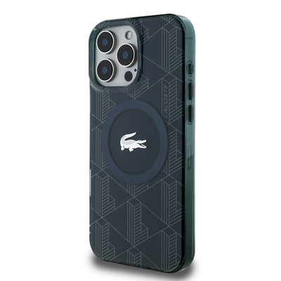 Apple iPhone 16 Pro Kılıf Lacoste Orjinal Lisanslı Magsafe Şarj Özellikli IML Baskılı Gümüş Timsah Logolu Monogram Kapak Yeşil