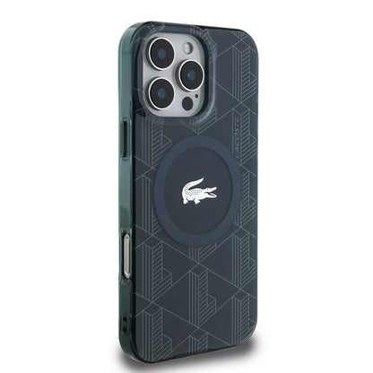 iPhone 16 Pro Kılıf Lacoste Orjinal Lisanslı M-safe Şarj Özellikli IML Baskılı Gümüş Timsah Logolu Monogram Kılıf