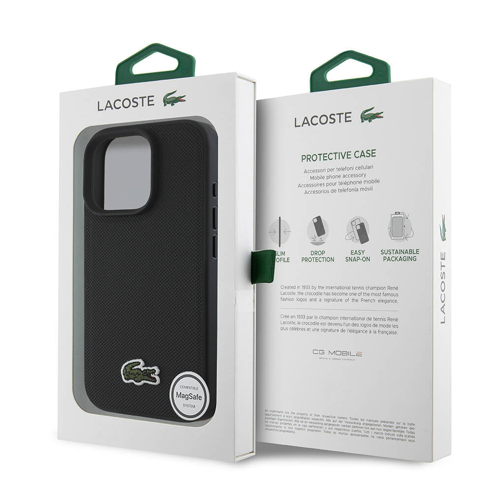 Apple iPhone 16 Pro Kılıf Lacoste Orjinal Lisanslı PU Pike Desenli Arka Yüzey İkonik Timsah Dokuma Logolu Kapak Kırmızı