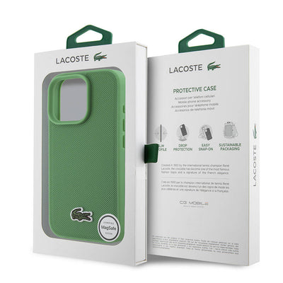 Apple iPhone 16 Pro Kılıf Lacoste Orjinal Lisanslı PU Pike Desenli Arka Yüzey İkonik Timsah Dokuma Logolu Kapak Kırmızı