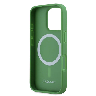 Apple iPhone 16 Pro Kılıf Lacoste Orjinal Lisanslı PU Pike Desenli Arka Yüzey İkonik Timsah Dokuma Logolu Kapak Kırmızı