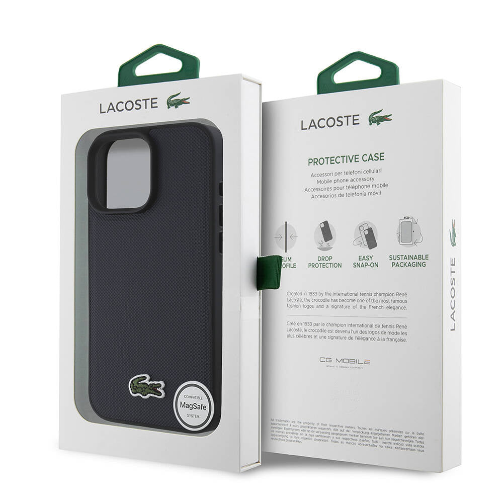 Apple iPhone 16 Pro Kılıf Lacoste Orjinal Lisanslı PU Pike Desenli Arka Yüzey İkonik Timsah Dokuma Logolu Kapak Kırmızı