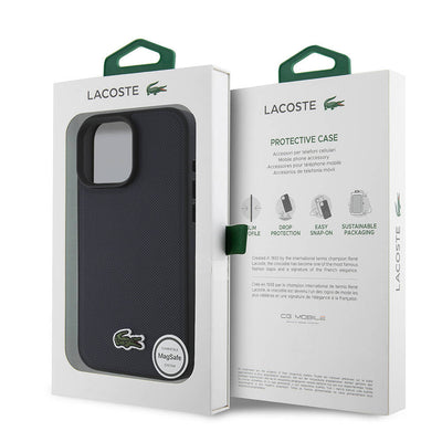 Apple iPhone 16 Pro Kılıf Lacoste Orjinal Lisanslı PU Pike Desenli Arka Yüzey İkonik Timsah Dokuma Logolu Kapak Kırmızı