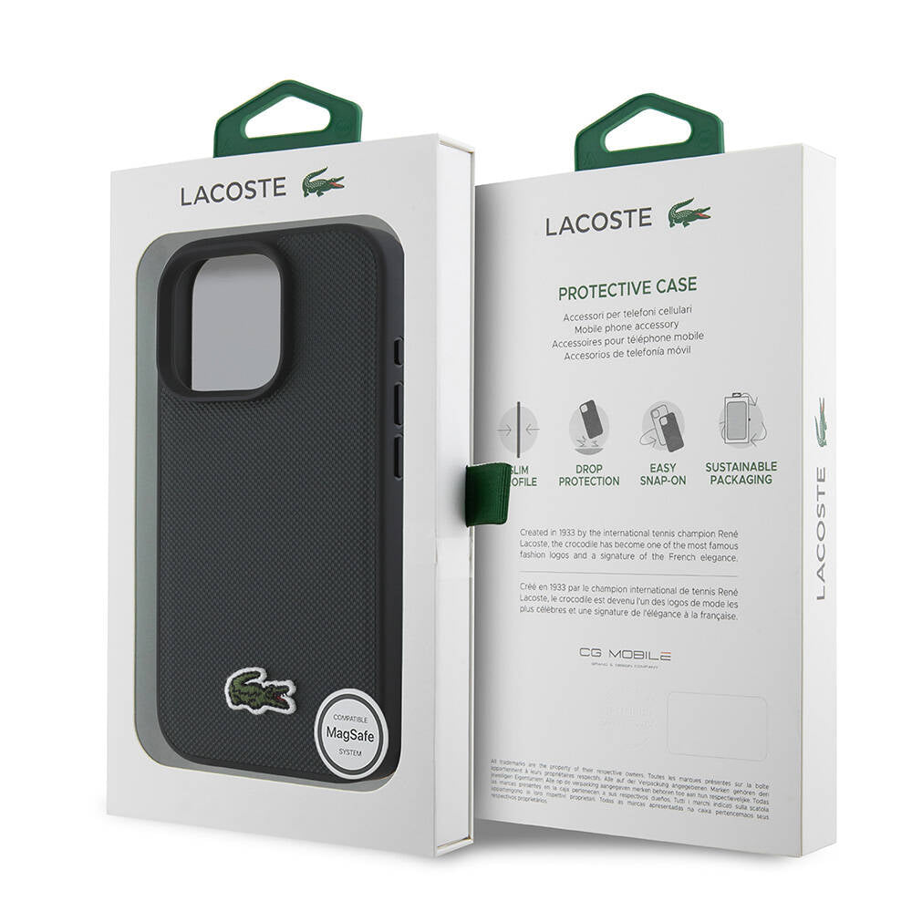 Apple iPhone 16 Pro Kılıf Lacoste Orjinal Lisanslı PU Pike Desenli Arka Yüzey İkonik Timsah Dokuma Logolu Kapak Kırmızı