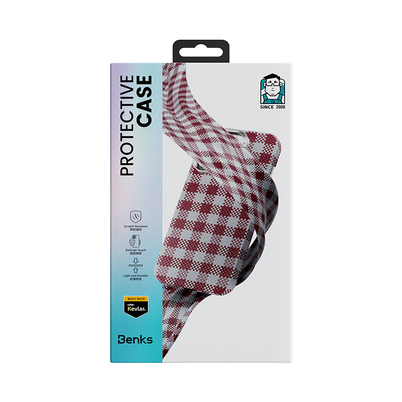 iPhone 16 Pro Kılıf M-safe Şarj Özellikli Ekose Tasarımlı Benks ArmorVichy Kevlar Kılıf