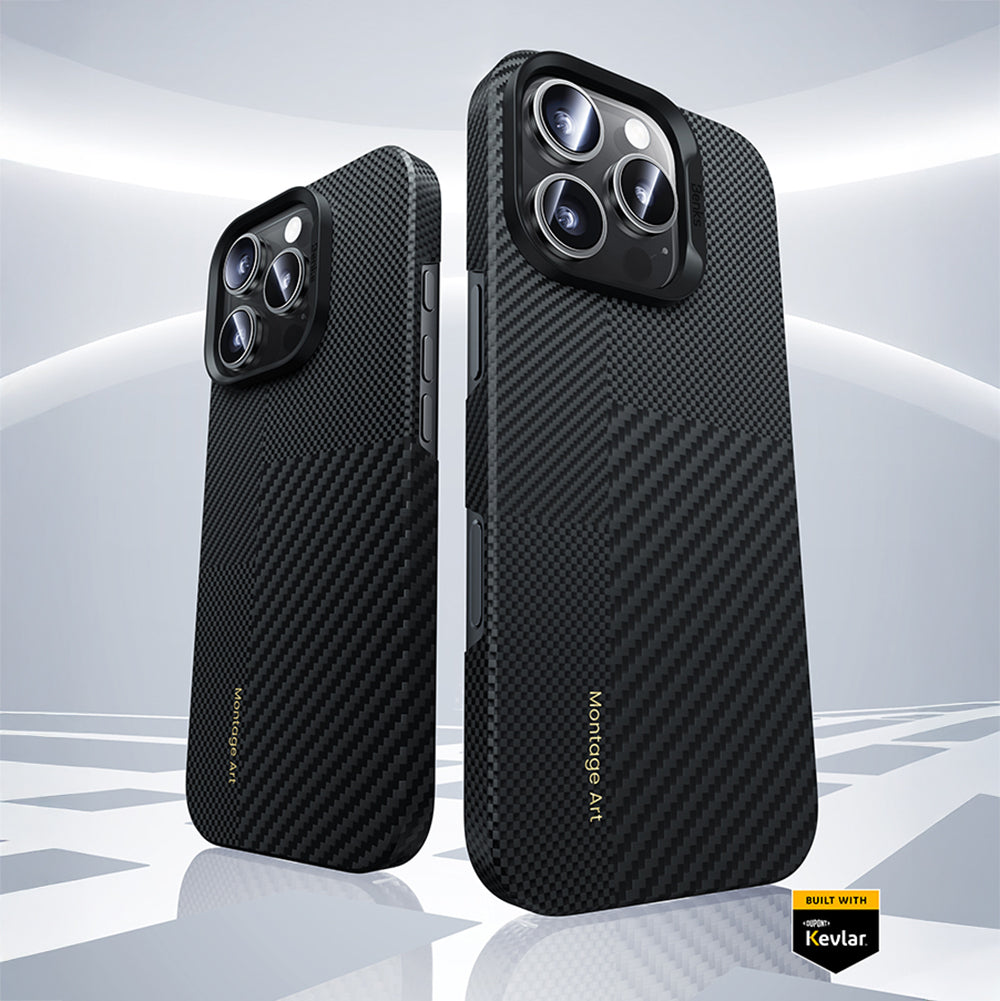 iPhone 16 Pro Kılıf M-safe Şarj Özellikli Karbon Fiber Metal Kamera Çerçeveli Benks Montage ArmorAir Kevlar Kılıf