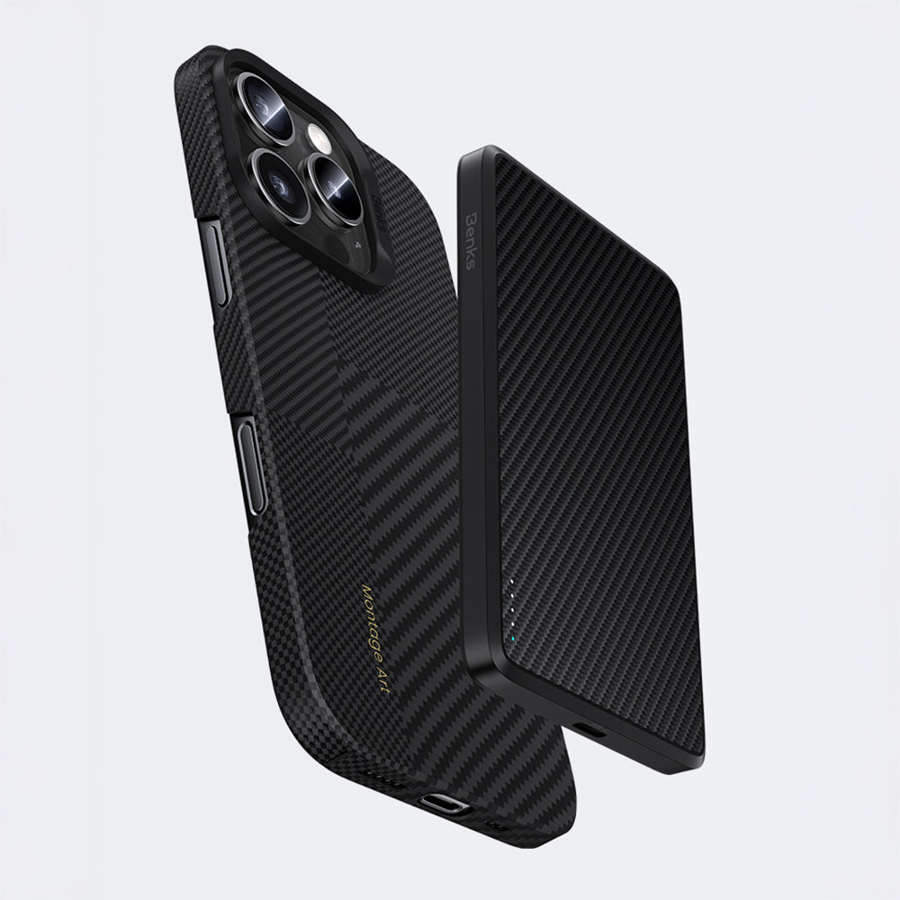 iPhone 16 Pro Kılıf M-safe Şarj Özellikli Karbon Fiber Metal Kamera Çerçeveli Benks Montage ArmorAir Kevlar Kılıf